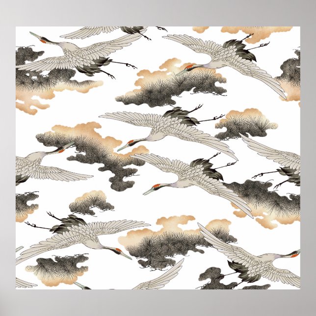 Japanese style crane: elegant design. poster (Front)