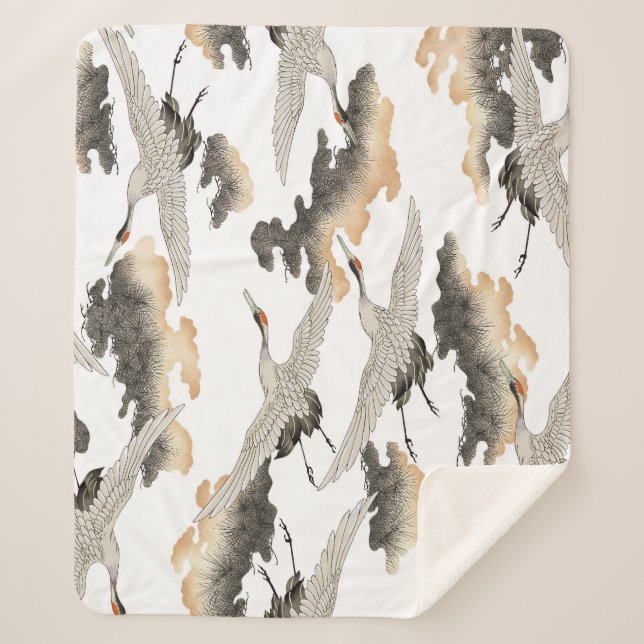 Japanese style crane: elegant design. sherpa blanket (Front)