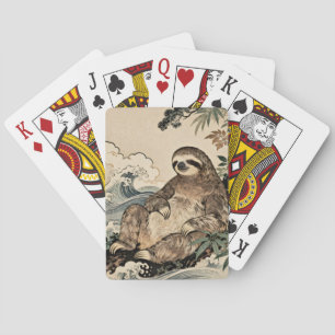 Japanese Style Cute Sloth – Relaxing Animal Art    Playing Cards