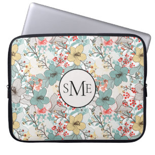 Japanese Style Floral Pattern Monogram Laptop Sleeve