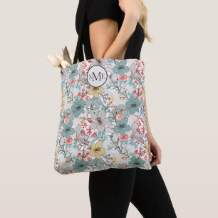Japanese Style Floral Pattern Monogram Tote Bag