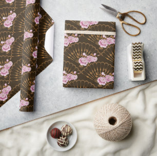 Japanese style fun and roses wrapping paper