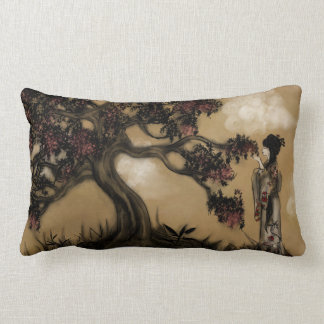 Japanese Style Geisha and Blossoming Tree Lumbar Cushion