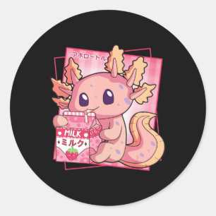 Japanese Style Kawaii Axolotl Strawberry Milk Anim Classic Round Sticker