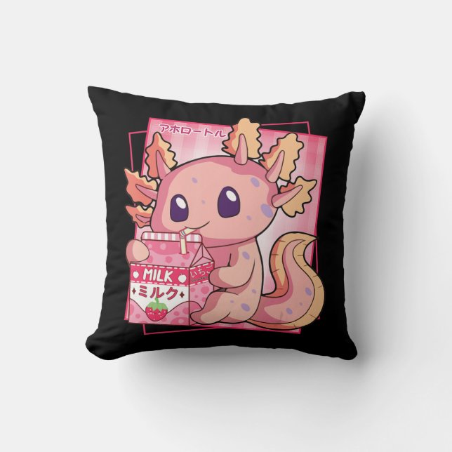 Japanese Style Kawaii Axolotl Strawberry Milk Anim Cushion (Front)