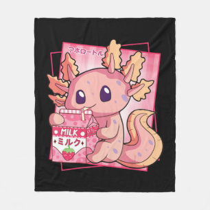 Japanese Style Kawaii Axolotl Strawberry Milk Anim Fleece Blanket