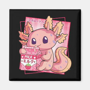 Japanese Style Kawaii Axolotl Strawberry Milk Anim Magnet