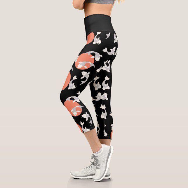 Japanese Style Koi Art Pattern Capri Leggings (Left)