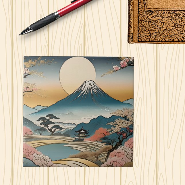 Japanese Style Mountain Sakura Pagoda and Sun  Tile (Creator Uploaded)