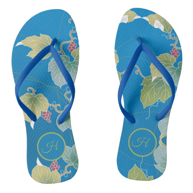 Japanese Style Nature Botanic Plants Monogram Flip Flops (Footbed)