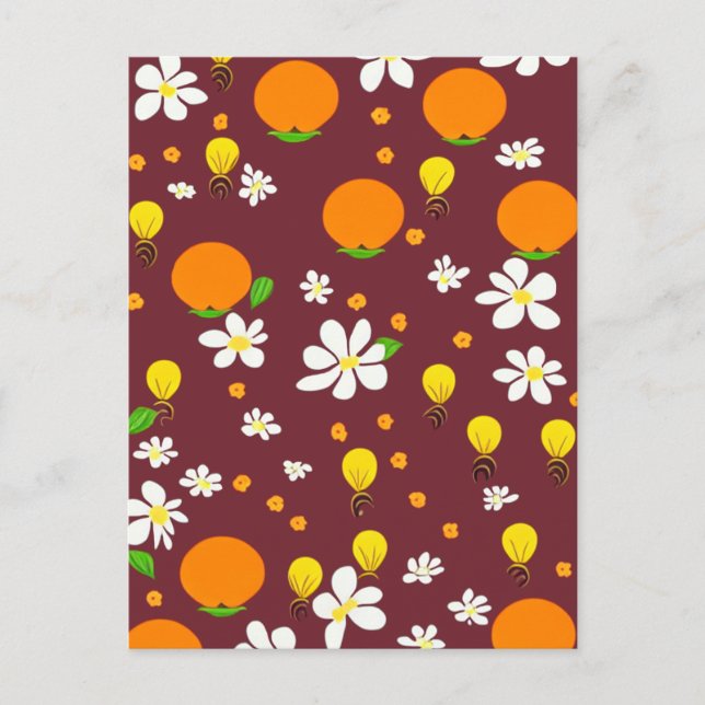 Japanese Style Oranges and Orange Blossom Pattern  Postcard (Front)