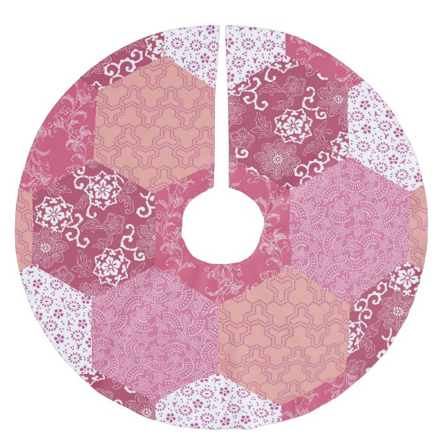 Japanese Style Patchwork Pattern Design Brushed Polyester Tree Skirt (Front)