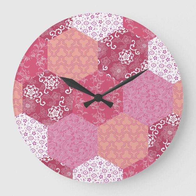 Japanese Style Patchwork Pattern Design Large Clock (Front)