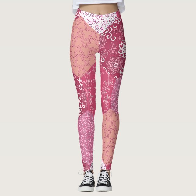 Japanese Style Patchwork Pattern Design Leggings (Front)