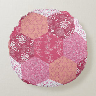 Japanese Style Patchwork Pattern Design Round Cushion
