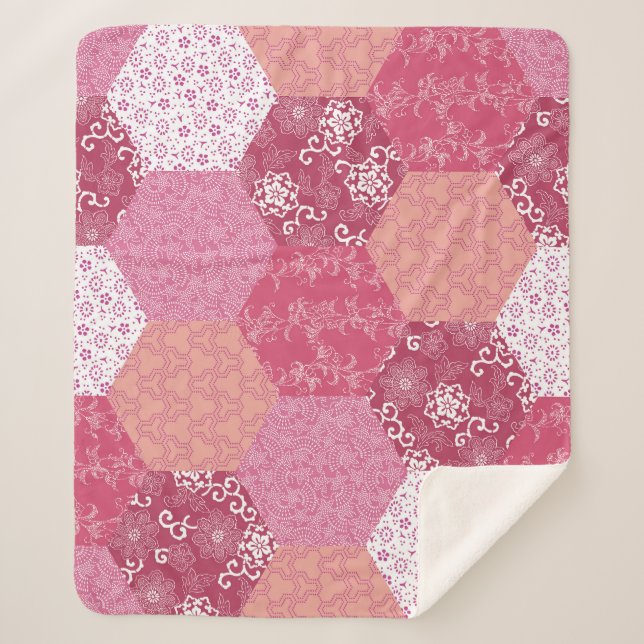 Japanese Style Patchwork Pattern Design Sherpa Blanket (Front)