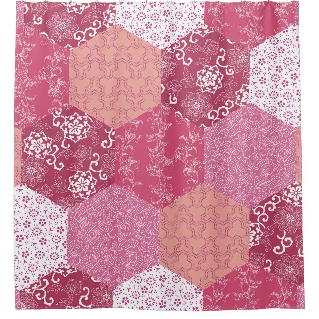 Japanese Style Patchwork Pattern Design Shower Curtain (Front)