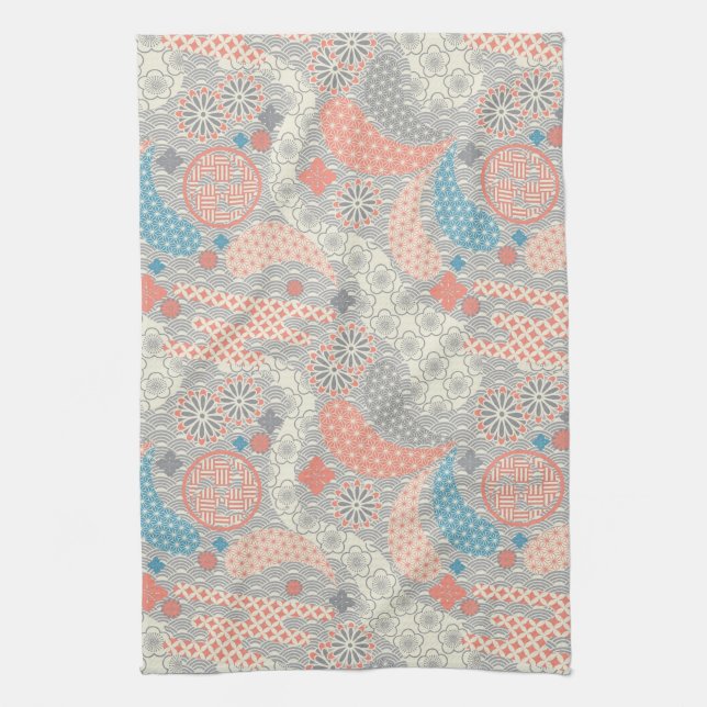Japanese style pattern. Illustration. Tea Towel (Vertical)