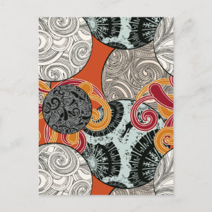 Japanese style postcard with balls and swirls
