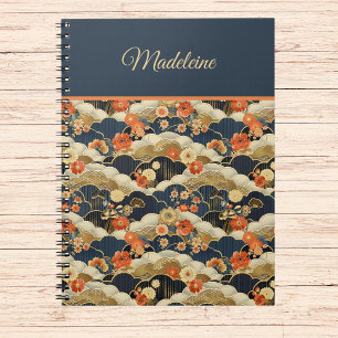 Japanese Style Retro Teal Floral Kimono Notebook