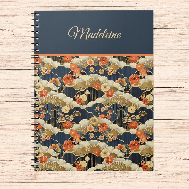 Japanese Style Retro Teal Floral Kimono Notebook (Creator Uploaded)