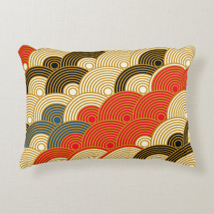 Japanese style scales waves seamless pattern in re decorative cushion
