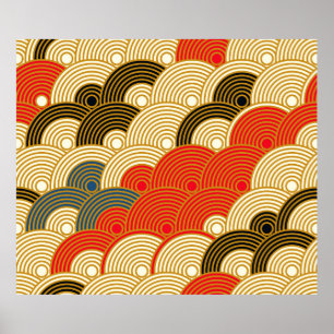 Japanese style scales waves seamless pattern in re poster