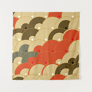 Japanese style scales waves seamless pattern in re tapestry