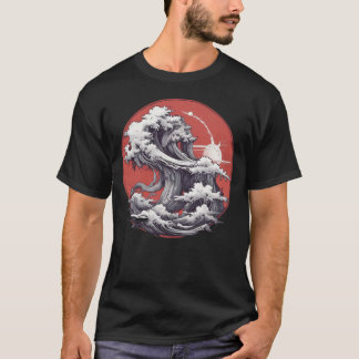 Japanese-Style Sea Waves Illustration T-Shirt