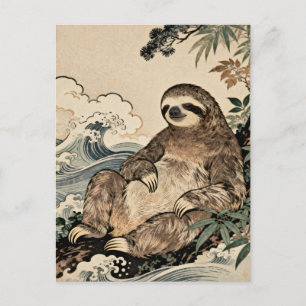 Japanese Style Sloth Poster – Relaxing Animal Art  Postcard