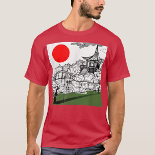 Japanese style Sun, in red and cartoon ninjas batt T-Shirt