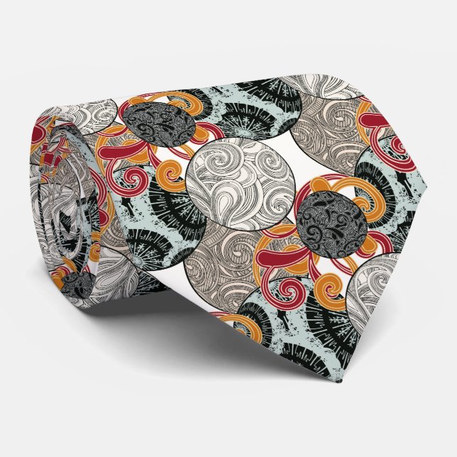 Japanese style tie with grunge balls and swirls (Rolled)