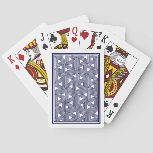 Japanese Style Triangle White Navy Blue pattern Playing Cards (Back)