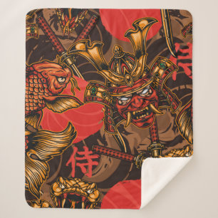 Japanese style vintage seamless pattern with samur sherpa blanket