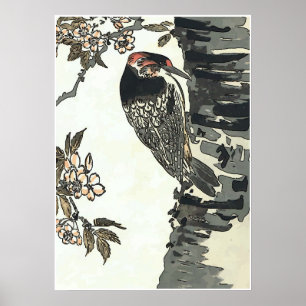 Japanese Style Woodpecker Poster
