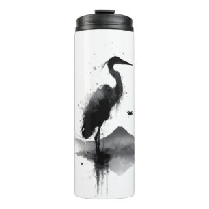 Japanese Sumi-e Crane Zen Thermal Tumbler