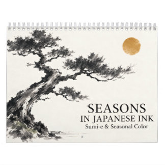 Japanese Sumi-e Ink Art Through the Seasons Calendar