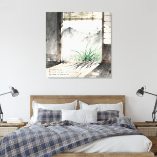 Japanese sumi-e ink painting paired with a Haiku  Canvas Print