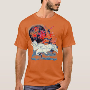 Japanese Sumi E Moonlight Crane T-Shirt
