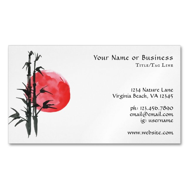 Japanese Sun and Bamboo Magnetic Business Card (Front)
