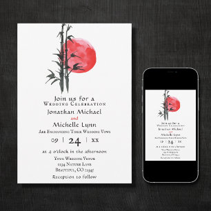 Japanese Sun and Bamboo Wedding Invitation