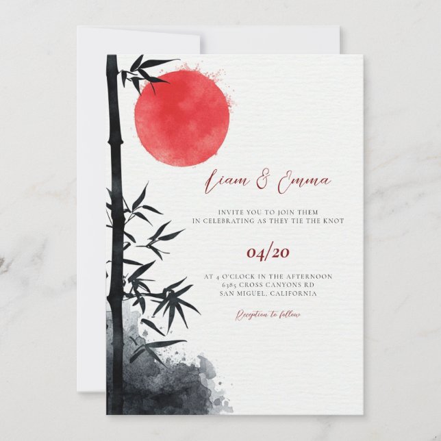  Japanese Sun Bamboo Wedding Invitation (Front)