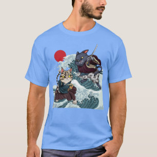 Japanese sun grunge Samurai Mask anime cat japan T-Shirt