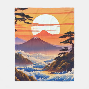 Japanese Sunrise Sunset Landscape Fleece Blanket