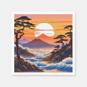 Japanese Sunrise Sunset Landscape Napkin
