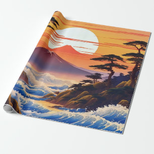 Japanese Sunrise Sunset Landscape Wrapping Paper
