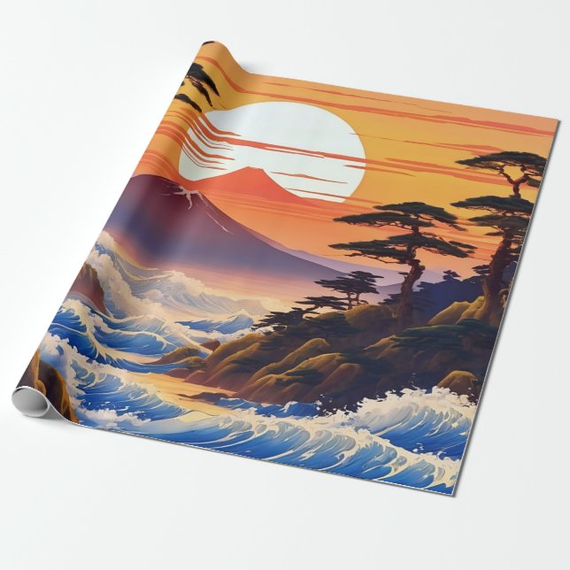 Japanese Sunrise Sunset Landscape Wrapping Paper (Unrolled)
