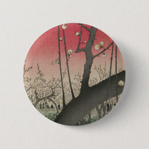 Japanese sunrise sunset plum estate trees 6 cm round badge