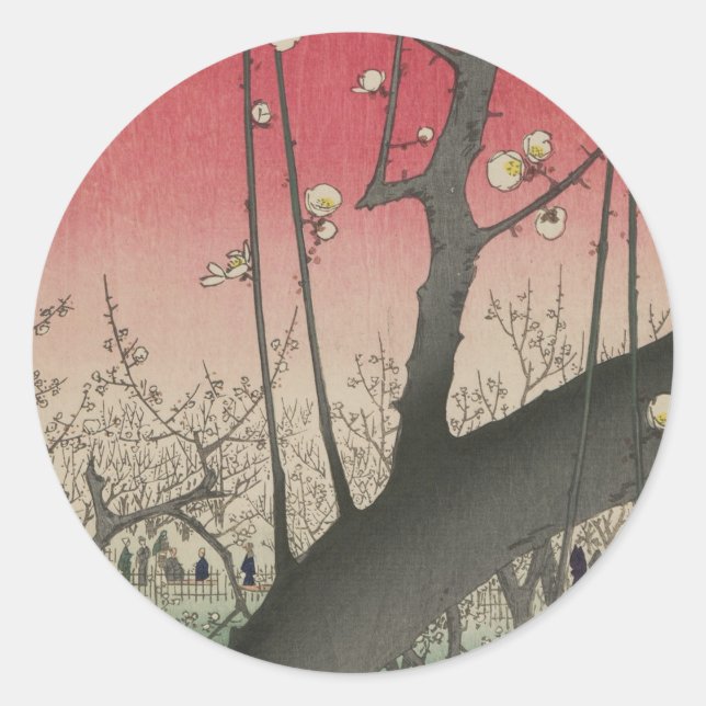 Japanese sunrise sunset plum estate trees classic round sticker (Front)