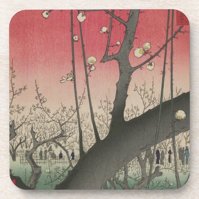 Japanese sunrise sunset plum estate trees coaster (Front)